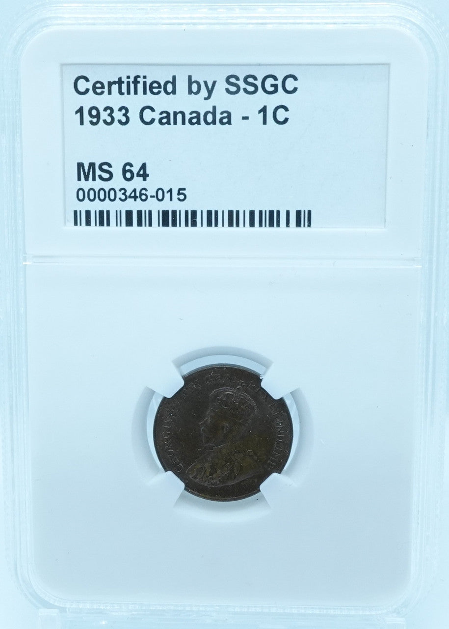 1933 1 CENT CANADA – MS 64 – GRADED (346-015)
