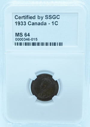 1933 1 CENT CANADA – MS 64 – GRADED (346-015)