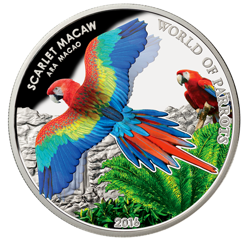 2016 $5 WORLD OF PARROTS: SCARLET MACAW STERLING SILVER