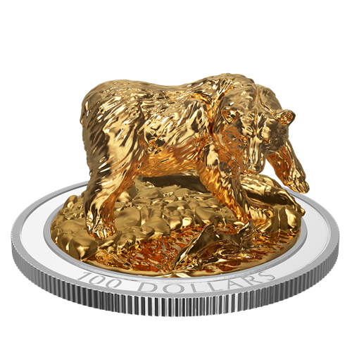 2017 10oz $100 SCULPTURE OF MAJESTIC CANADIAN ANIMALS: GRIZZLY BEAR FINE SILVER COIN