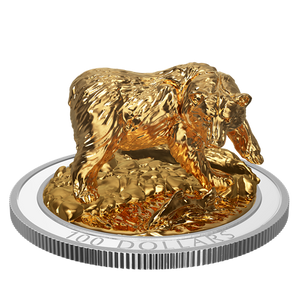 2017 10oz $100 SCULPTURE OF MAJESTIC CANADIAN ANIMALS: GRIZZLY BEAR FINE SILVER COIN
