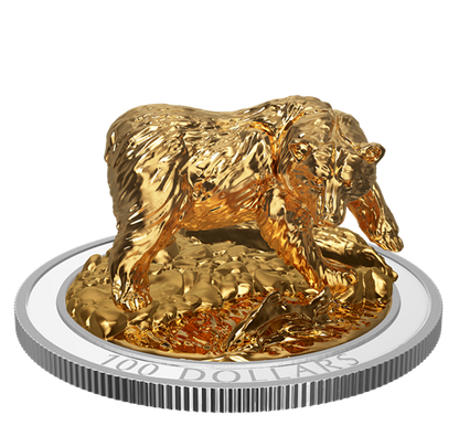 2017 10oz $100 SCULPTURE OF MAJESTIC CANADIAN ANIMALS: GRIZZLY BEAR FINE SILVER COIN