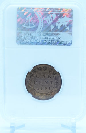 1891 1 CENT CANADA OBV.2 LL SD LARGE LEAFS – SMALL DATE – EF 45 RD – GRADED