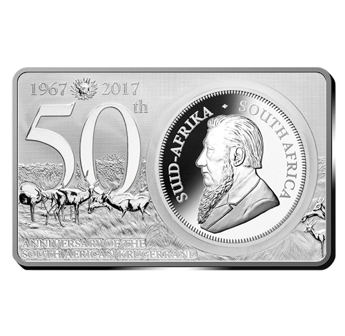 2017 3oz 50TH ANNIVERSARY OF THE KRUGERRAND FINE SILVER BAR AND COIN (TARNISHED)
