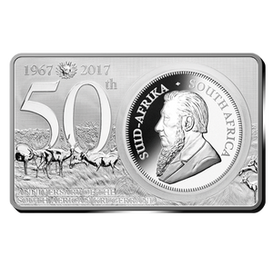 2017 3oz 50TH ANNIVERSARY OF THE KRUGERRAND FINE SILVER BAR AND COIN (TARNISHED)