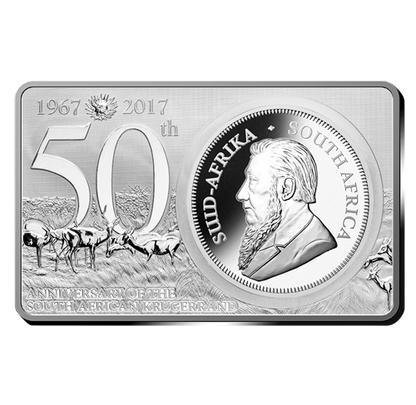 2017 3oz 50TH ANNIVERSARY OF THE KRUGERRAND FINE SILVER BAR AND COIN (TARNISHED)