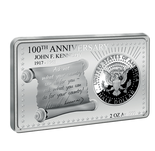 2017 2.3oz 100TH ANNIVERSARY OF JOHN F. KENNEDY SILVER COIN AND BAR SET (TARNISHED)