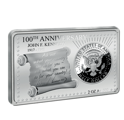 2017 2.3oz 100TH ANNIVERSARY OF JOHN F. KENNEDY SILVER COIN AND BAR SET (TARNISHED)