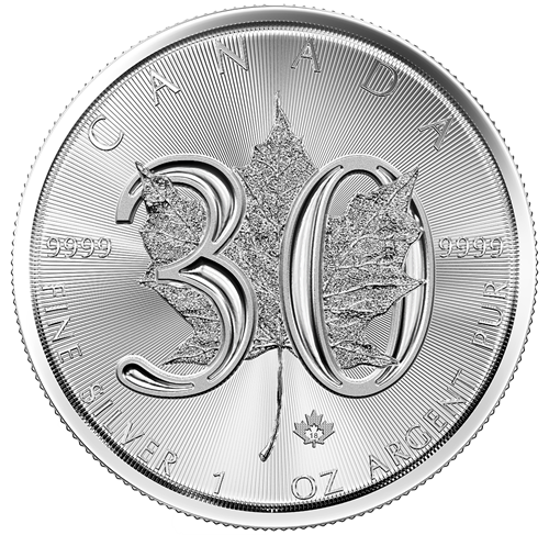 E-TRANSFER ONLY - 2018 $20 1oz. 30TH ANNIVERSARY CANADIAN SILVER MAPLE LEAF COIN