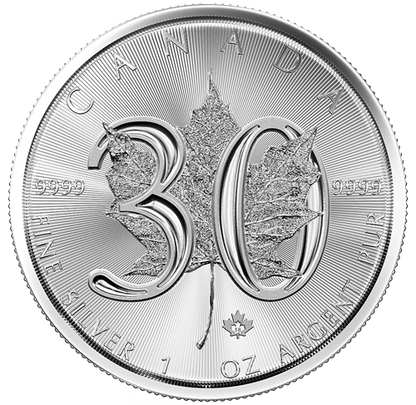 E-TRANSFER ONLY - 2018 $20 1oz. 30TH ANNIVERSARY CANADIAN SILVER MAPLE LEAF COIN