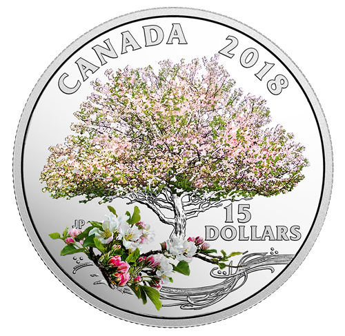 SALE -  2018 $15 CELEBRATION OF SPRING APPLE BLOSSOMS FINE SILVER COIN (NO SLEEVE)