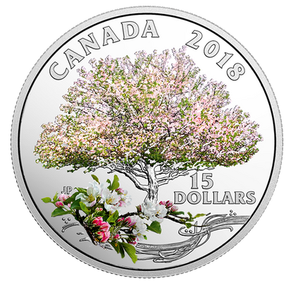SALE -  2018 $15 CELEBRATION OF SPRING APPLE BLOSSOMS FINE SILVER COIN (NO SLEEVE)