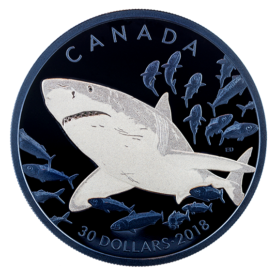 2018 2oz $30 THE GREAT WHITE SHARK FINE SILVER COIN