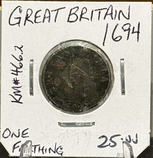 1694 GREAT BRITAIN ONE FARTHING