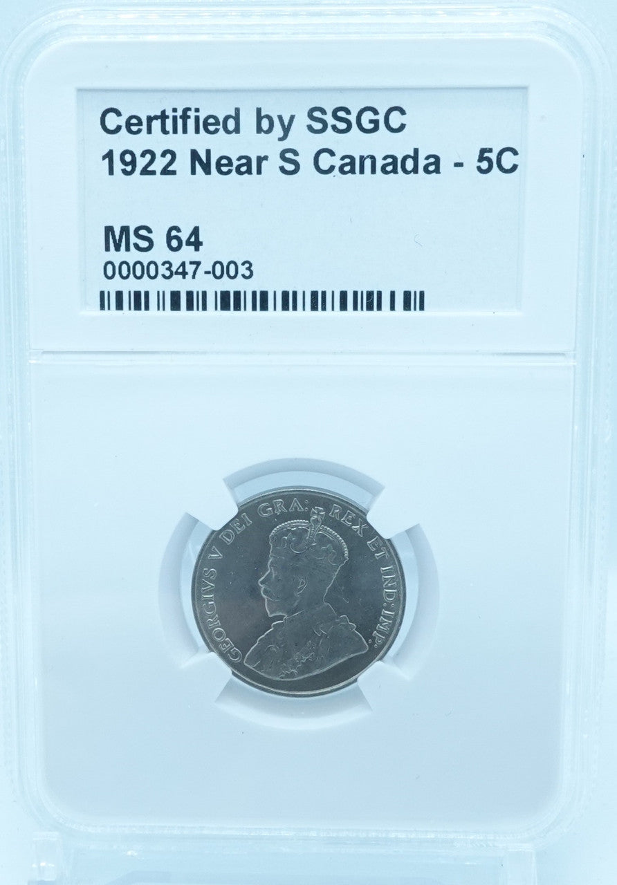 1922 5 CENT CANADA NEAR S – MS 64 – GRADED (347-003)