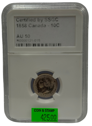 1858 10 CENT CANADA – AU 50 – GRADED