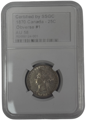 1870 25 CENT CANADA OBVERSE #1 – AU 58 - GRADED