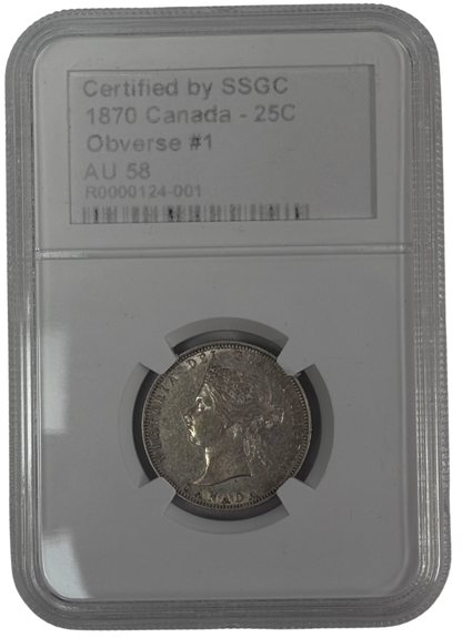 1870 25 CENT CANADA OBVERSE #1 – AU 58 - GRADED