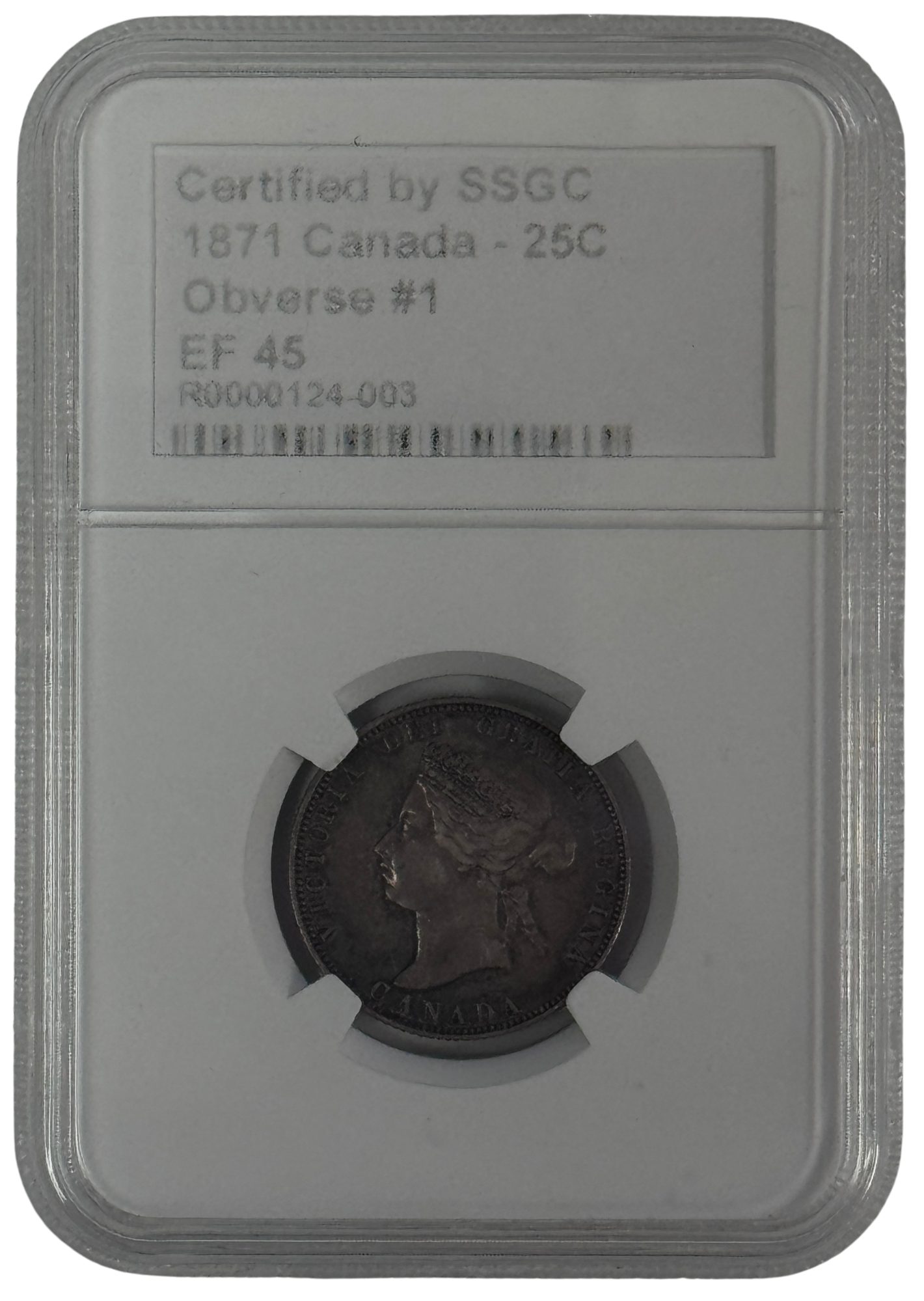 1871 25 CENT CANADA OBVERSE #1 – EF 45 - GRADED