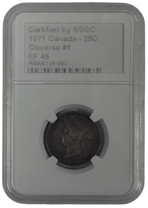 1871 25 CENT CANADA OBVERSE #1 – EF 45 - GRADED