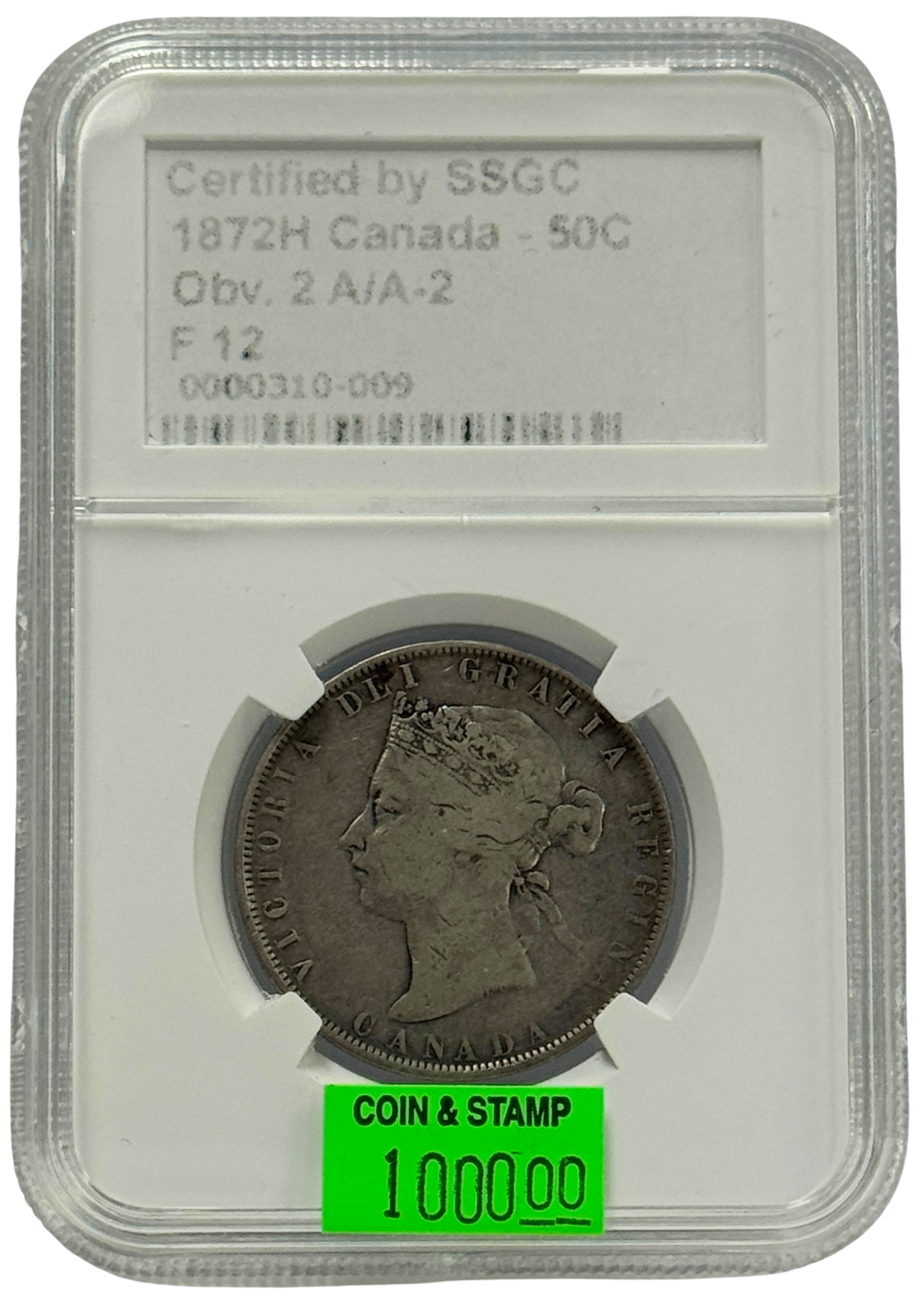 1872H 50 CENT CANADA OBV.2 A/A-2 – F 12 – GRADED