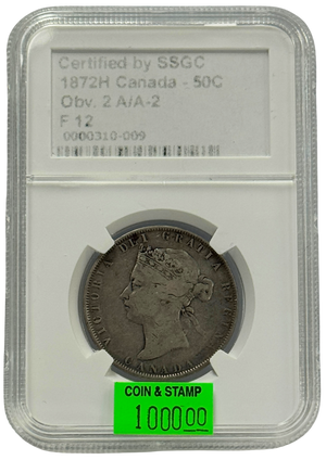 1872H 50 CENT CANADA OBV.2 A/A-2 – F 12 – GRADED