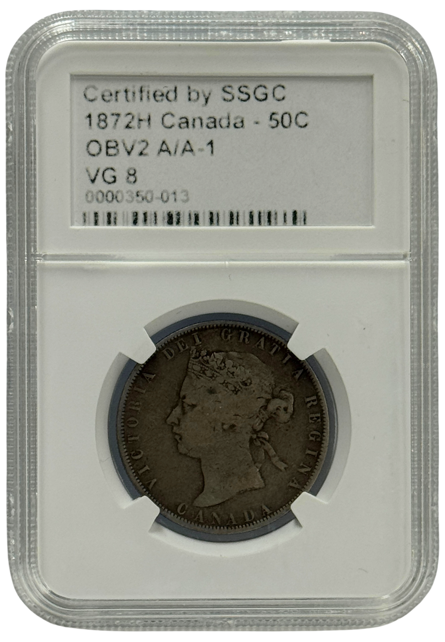 1872H 50 CENT CANADA OBV2 A/A-1 – VG 8 – GRADED (350-013)