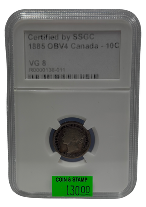 1885 10 CENT CANADA OBV4 – VG 8 – GRADED