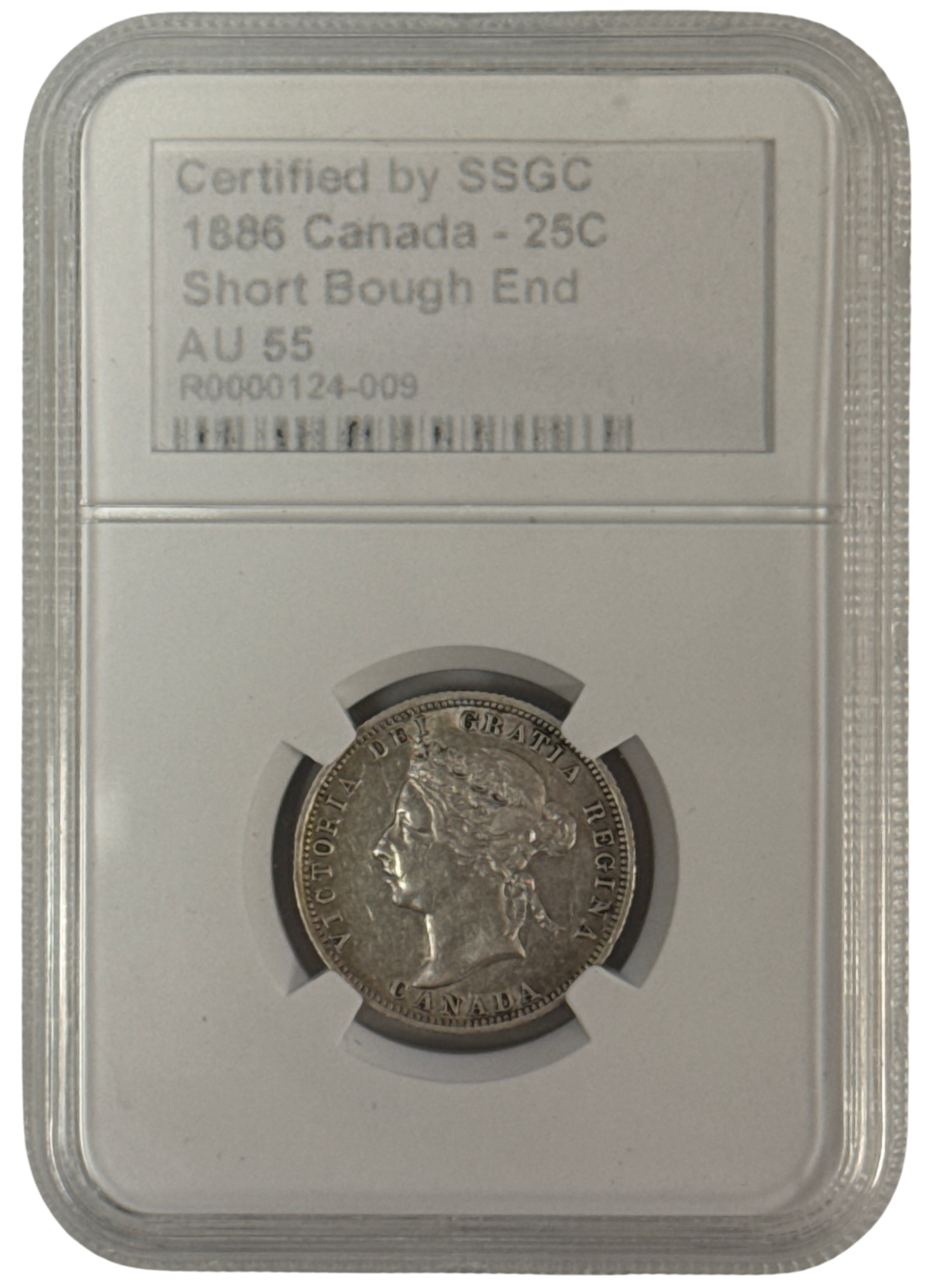 1886 25 CENT CANADA SHORT BOUGH END – AU 55 - GRADED