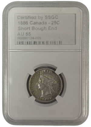1886 25 CENT CANADA SHORT BOUGH END – AU 55 - GRADED