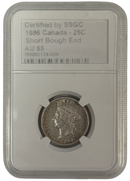 1886 25 CENT CANADA SHORT BOUGH END – AU 55 - GRADED