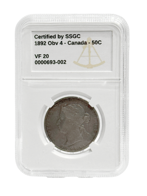 1892 50 CENT CANADA OBV.4 – VF 20 – GRADED