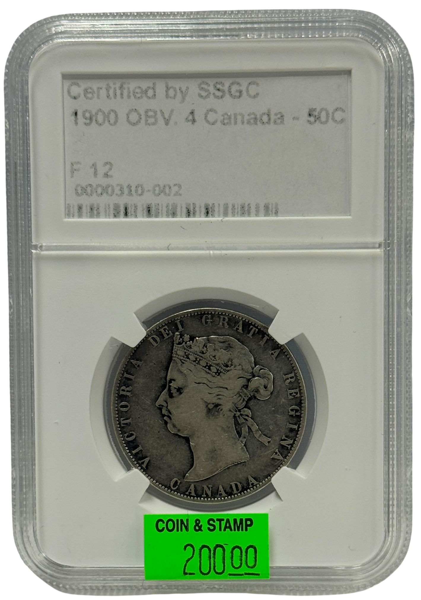 1900 50 CENT CANADA OBV.4 – F 12 – GRADED