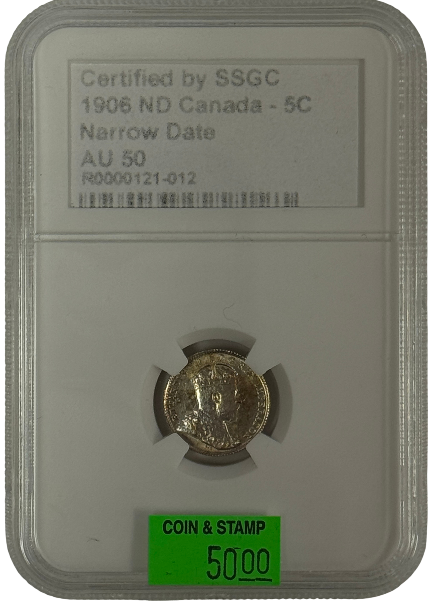 1906 5 CENT CANADA ND NARROW DATE – AU 50 – GRADED