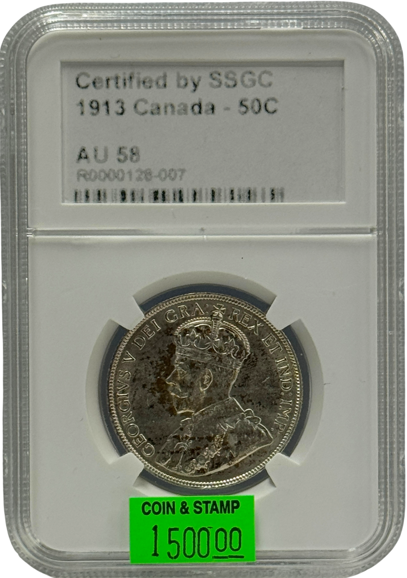 1913 50 CENT CANADA – AU 58 – GRADED