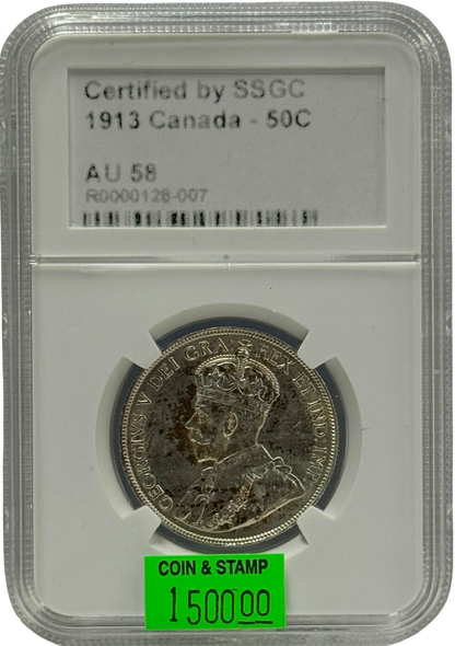 1913 50 CENT CANADA – AU 58 – GRADED