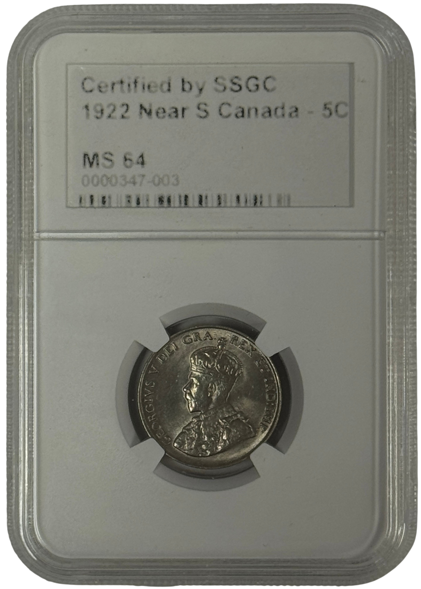 1922 5 CENT CANADA NEAR S – MS 64 – GRADED (347-003)