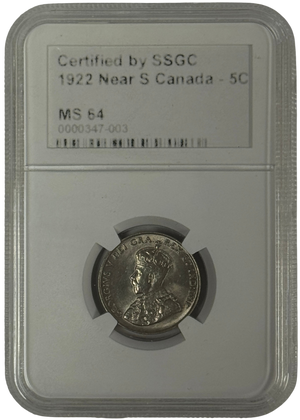 1922 5 CENT CANADA NEAR S – MS 64 – GRADED (347-003)