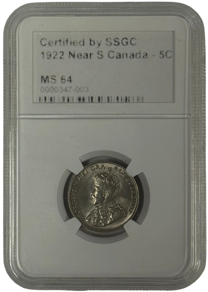 1922 5 CENT CANADA NEAR S – MS 64 – GRADED (347-003)