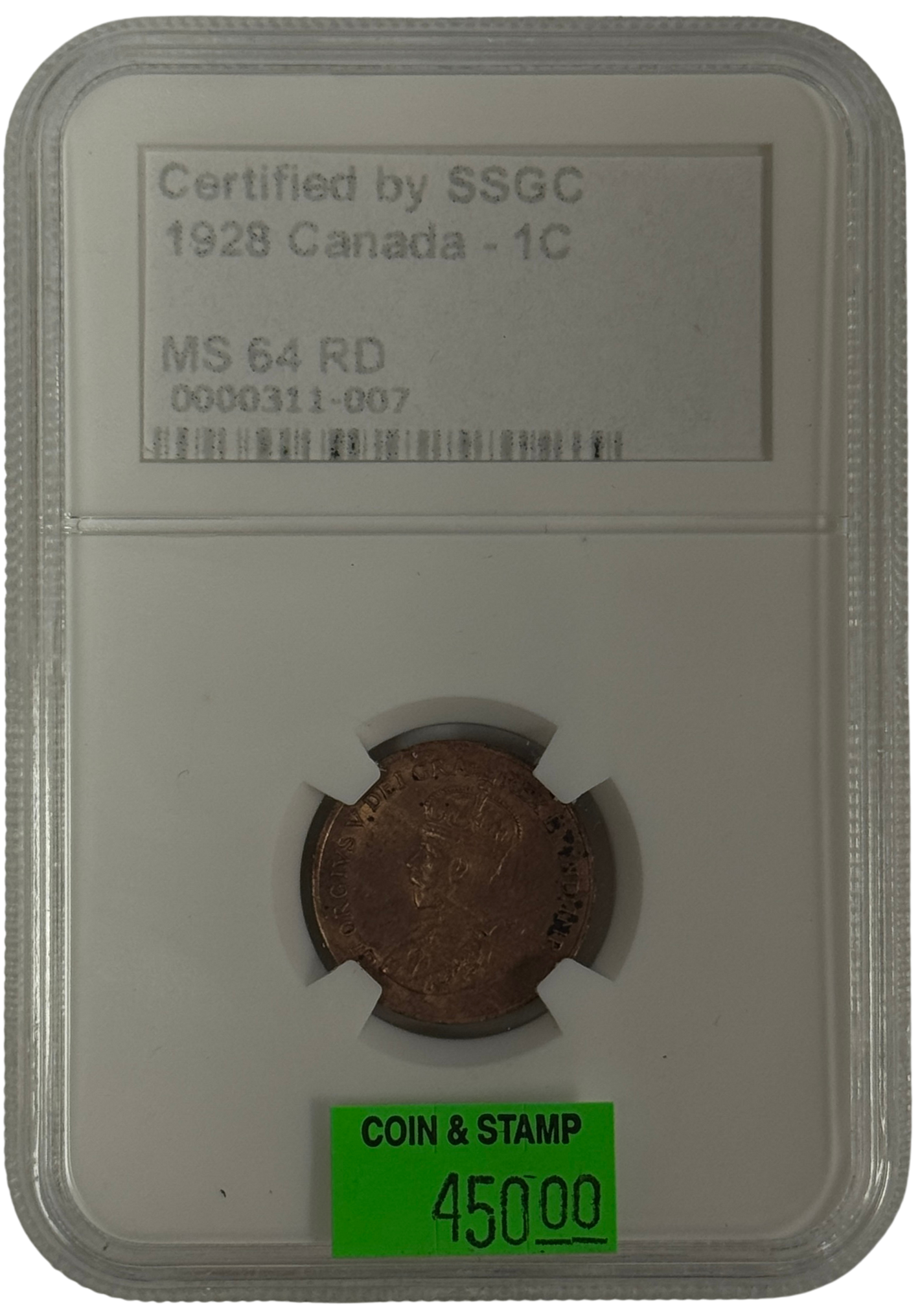 1928 1 CENT CANADA – MS 64 RD – GRADED