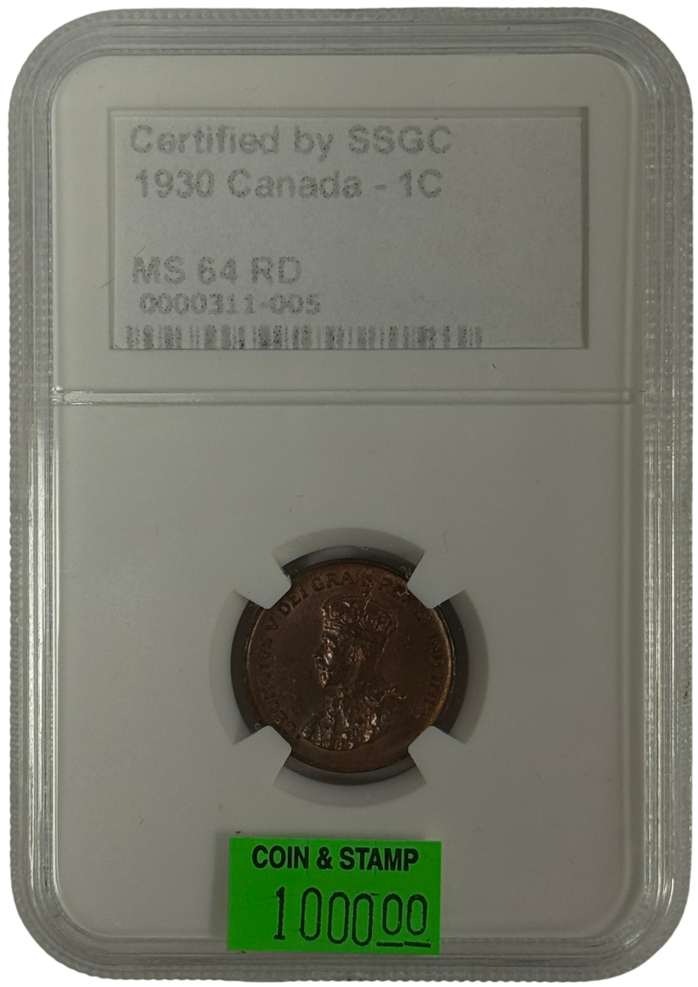 1930 1 CENT CANADA – MS 64 RD – GRADED