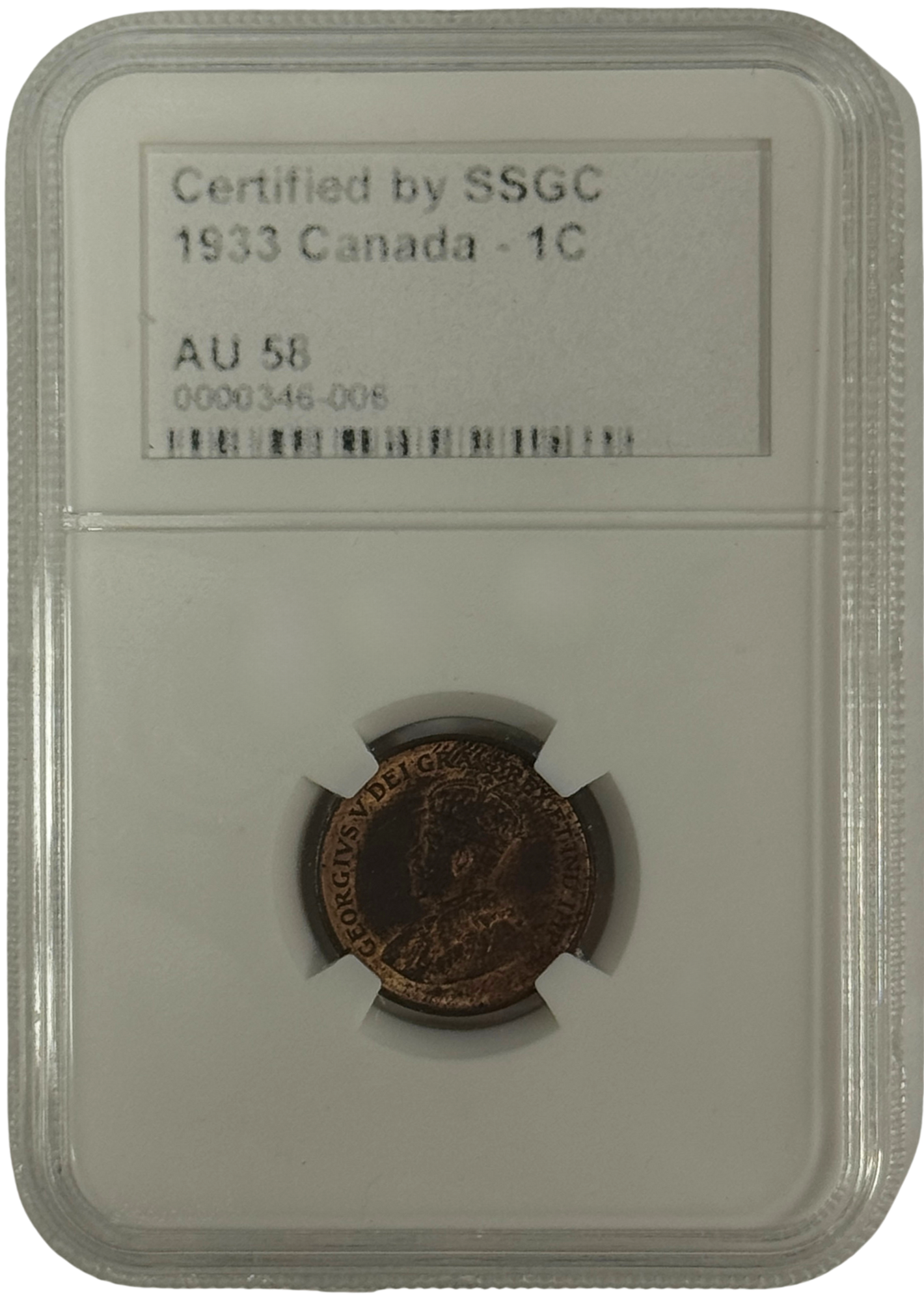 1933 1 CENT CANADA – AU 58 – GRADED (346-006)