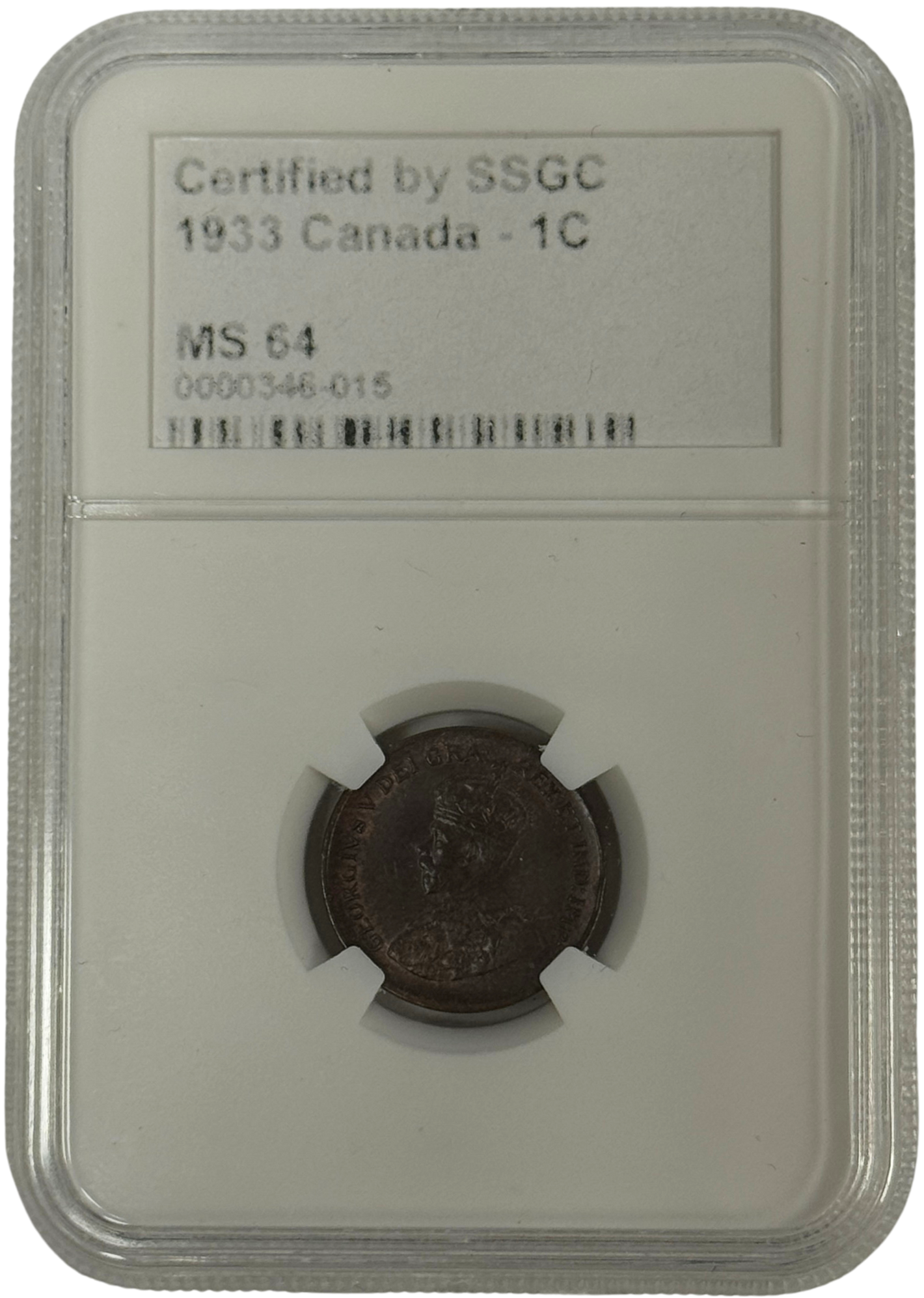 1933 1 CENT CANADA – MS 64 – GRADED (346-015)