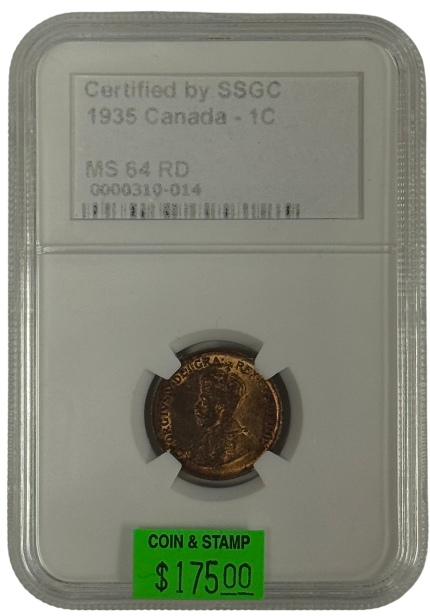 1935 1 CENT CANADA – MS 64 RD – GRADED