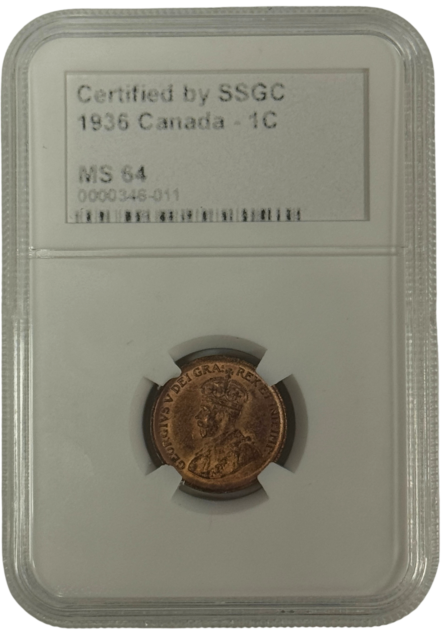 1936 1 CENT CANADA – MS 64 – GRADED (346-011)