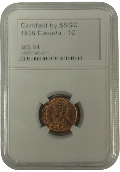 1936 1 CENT CANADA – MS 64 – GRADED (346-011)