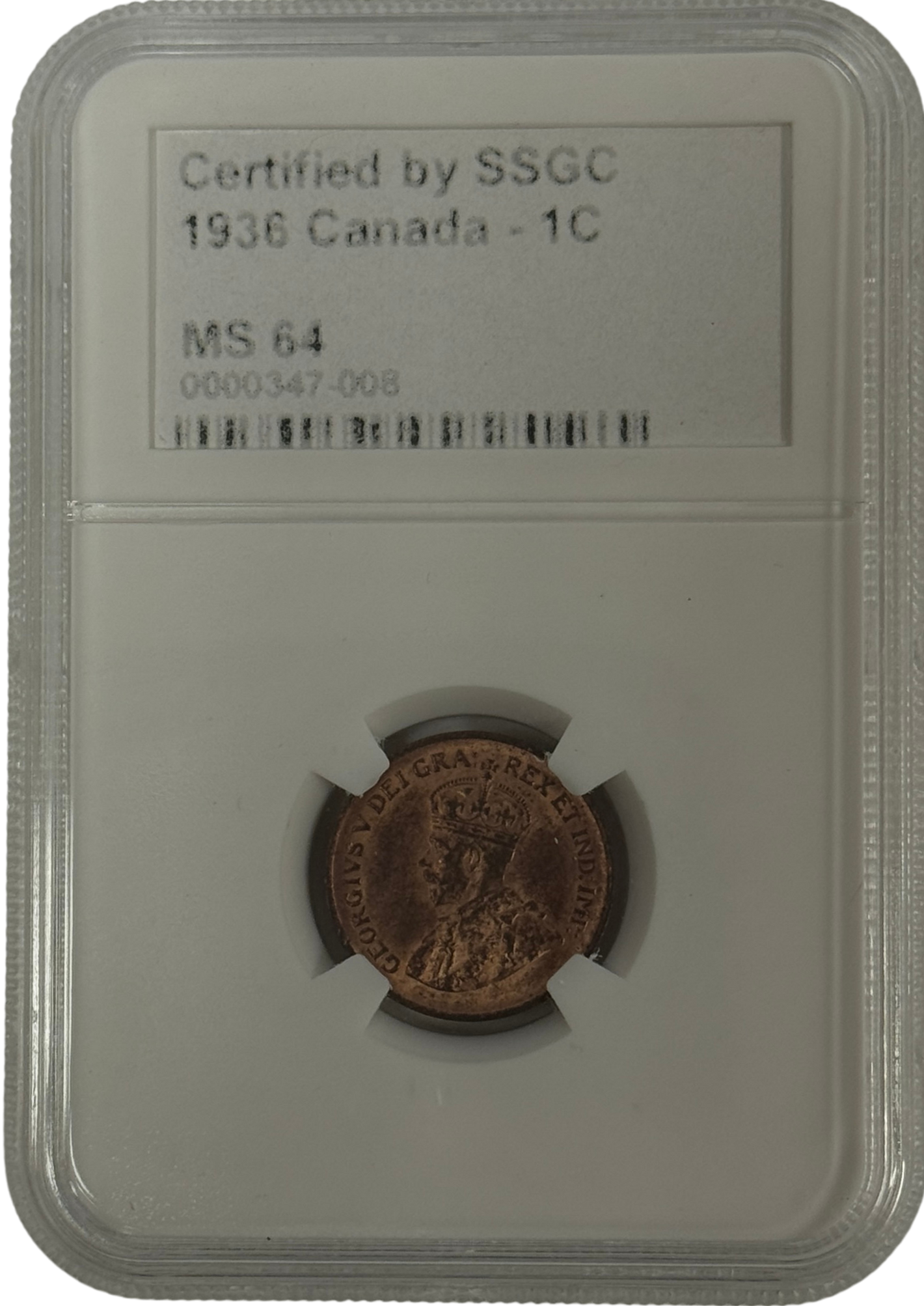 1936 1 CENT CANADA – MS 64 – GRADED (347-008)