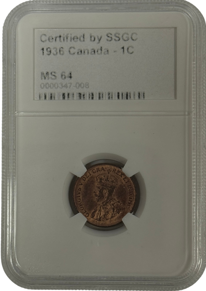 1936 1 CENT CANADA – MS 64 – GRADED (347-008)