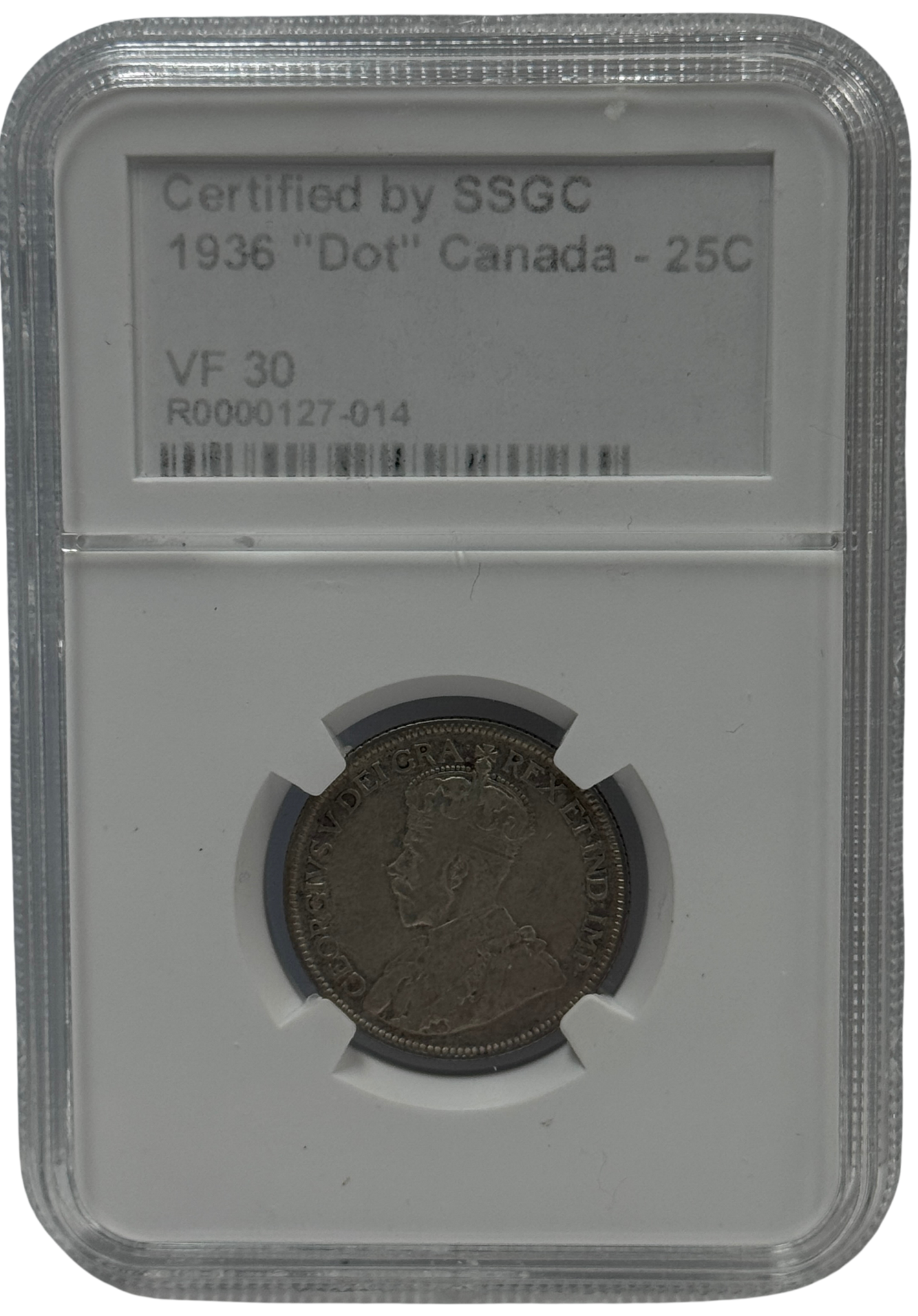 1936 25 CENT “DOT” CANADA – VF 30 - GRADED
