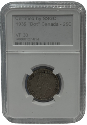 1936 25 CENT “DOT” CANADA – VF 30 - GRADED